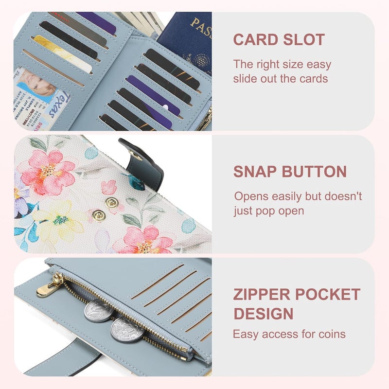 yiijay Womens Wallet RFID Blocking Vegan Leather Trifold Clutch Credit Card Holder Ladies Travel Wallet Purse with Pen Holder - Image 3